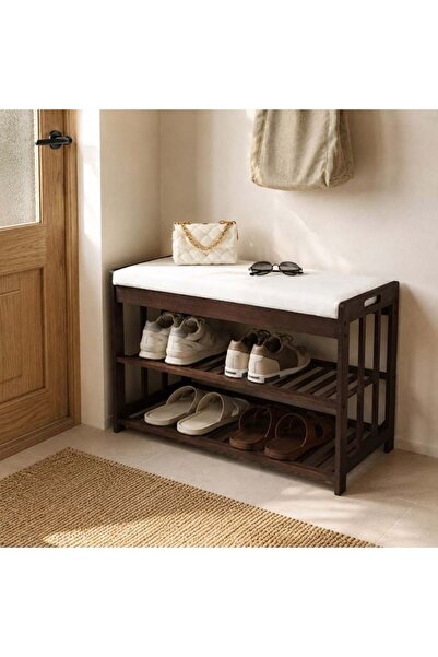 SHOPIENS Raft de pantofi din lemn cu bancă 69 x 44 x 27 cm