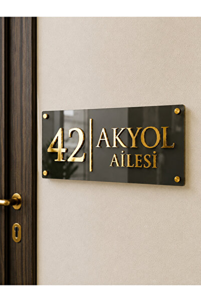 Ronson Kişiye Özel Füme Aynalı Pleksi Kapı Numarası ve isim Tabelası Gold Yaz...