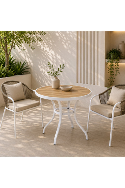 on home طاولات طعام فردية مستديرة مقاس 90 × 90 سم - رمادي فاتح