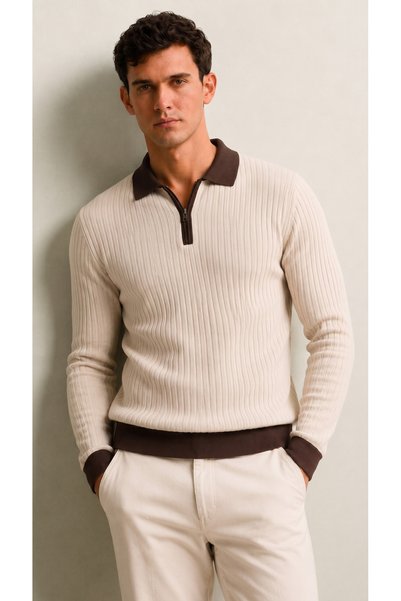 viyamen Men's Collar Detailed Long Knitwear Tshirt