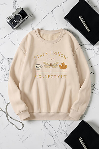 uyguntarz Unisex Stars Hollow Printed Crew Neck Sweatshirt