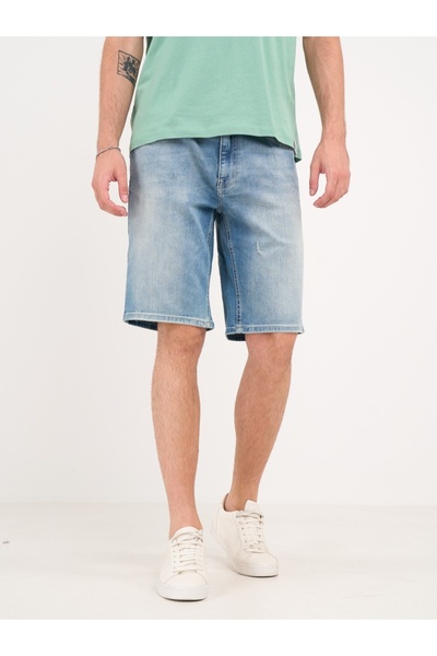 Kenvelo - Bermude barbat din denim cu rupturi si aspect decolorat