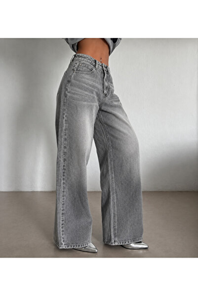 BALİNA Gray Washed Gray Retro Baggy Jean Trousers-Solo