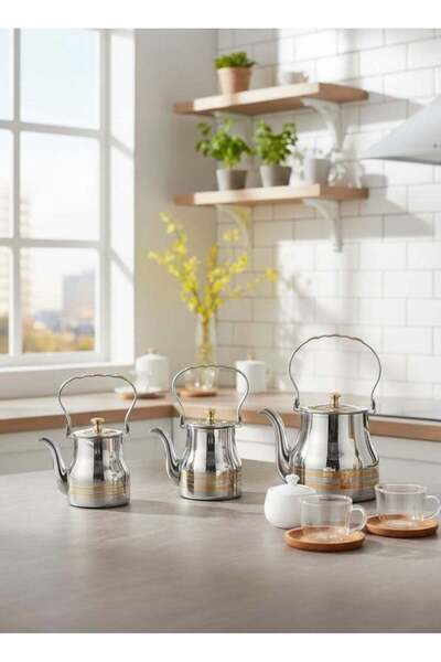 Trust 3-Piece Stainless Steel Tea Kettle Set Silver/Gold 0.7 Liter, 0.9 Liter...