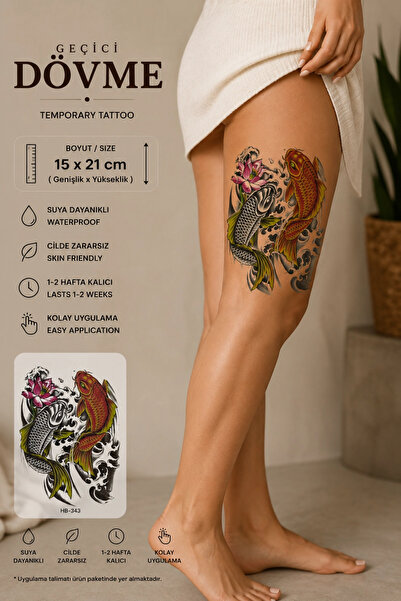 Barly Renkli Koi Balığı Geçici Dövme Tattoo