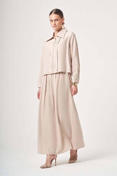 FTZ WOMEN Women's Stone Detailed Skirt Suit Beige 31449