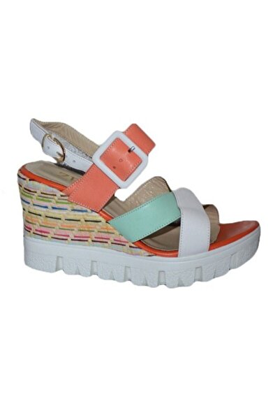 OEM Sanda fashion portocaliu-alb-verde, cu talpa ortopedica inalta