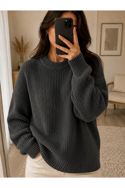 pepule Women's Premium Oversize Crew Neck Soft Knit Sweater