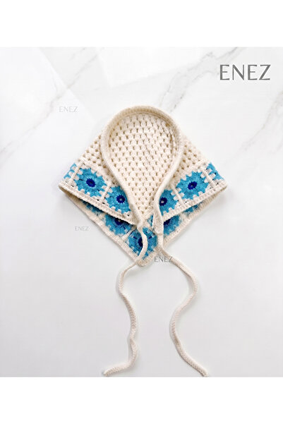 Enez Bohem Tarz Çiçekli Örgü Bağlamalı Taçlı Bandana