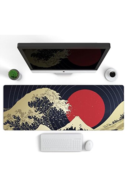 GENERAL Large Gaming Mouse Pad with Stitched Edges, Minimalist Topographic Ma...