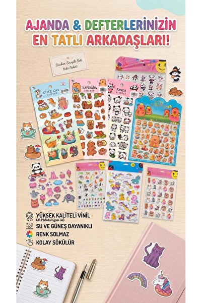 ALPA STORE Sevimli Okul Öğretmen Sticker Seti Harf Sayı Gülen Yüz Panda Capyb...
