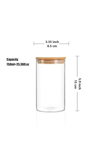Home Zone 6pcs Glass Storage Jars with Bamboo Lids 750ML, High Borosilicate G...
