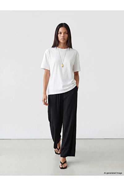 LC Waikiki Lcw Modest Black Wide Leg Women's Trousers with Elastic Waist