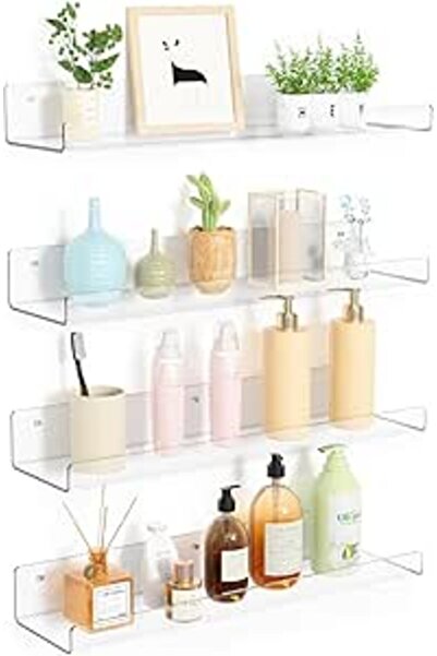 U-HOOME U HOOME 4 Pack Acrylic Shelves for Wall Storage,Floating Shelves for ...