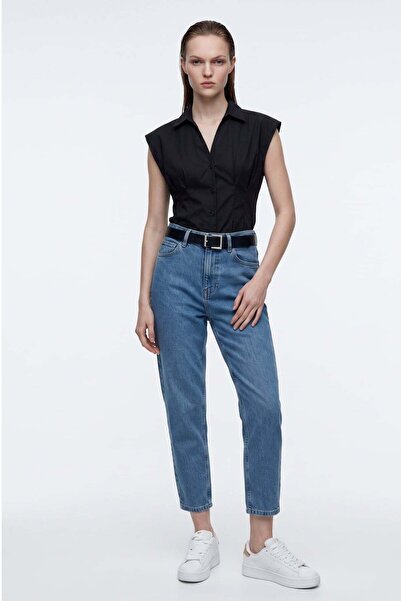 HAKKE Deri Kemerli Mom JEAN PANTOLON