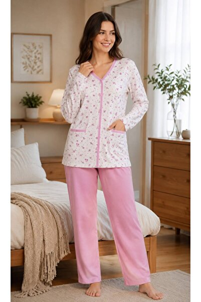 İpek Women's Long Sleeve Front Buttoned Floral-Bow Pattern 100% Cotton Pajama...
