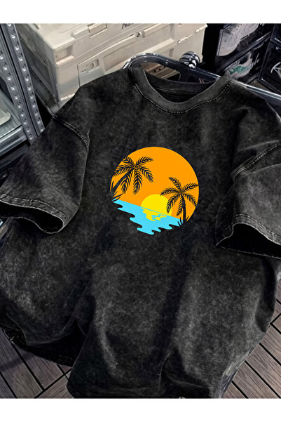 HOFFNUNG Unisex Oversize Vintage Washed Street Style Μόδα του δρόμου Βαμβακερ...