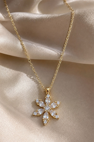 TAKIPORT Gold Color Zircon Stone Flower Figured Women's Necklace