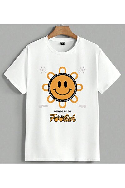 ELFERA Foolish Yuz Motivational Orange Printed Unisex Oversize T-Shirt White