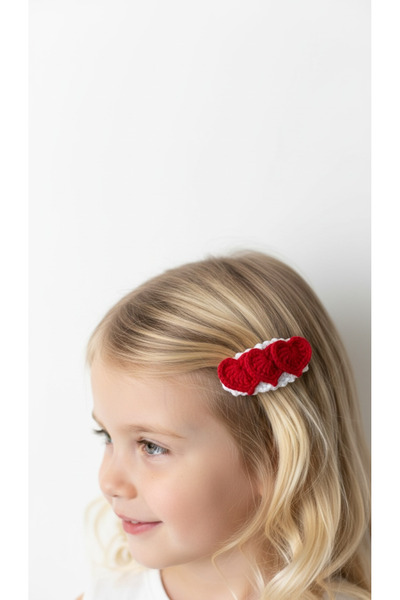 B BUL AKSESUAR Hand Knitted Heart Figured Snap Hair Clip 6 cm Handmade Girls'...