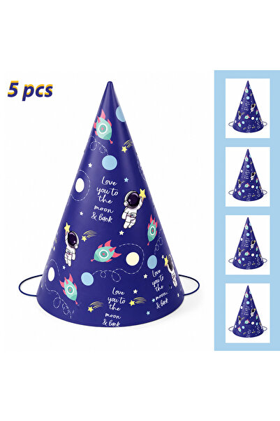BeySüS 5 Li Astronot Happy Birthday Parti Şapkası