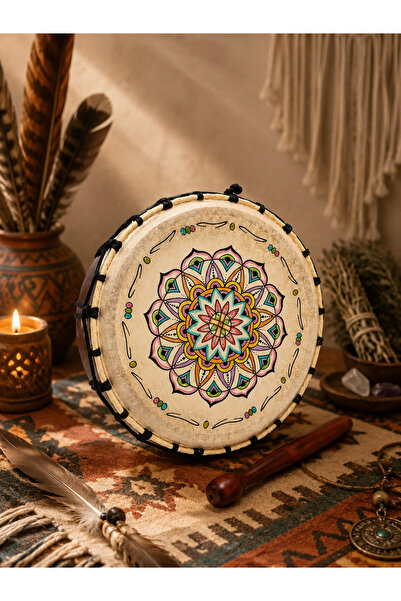 HEPBİMODA Şaman Davulu 30 cm | El Yapımı Mandala Desenli Meditasyon ve Ritüel Davulu