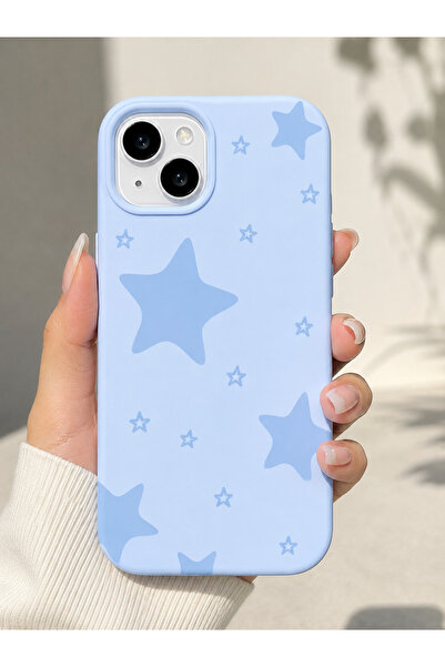 OVADA İphone 13/14/15 Uyumlu Yıldız Desenli Kadife Soft Silikon Telefon Kılıfı