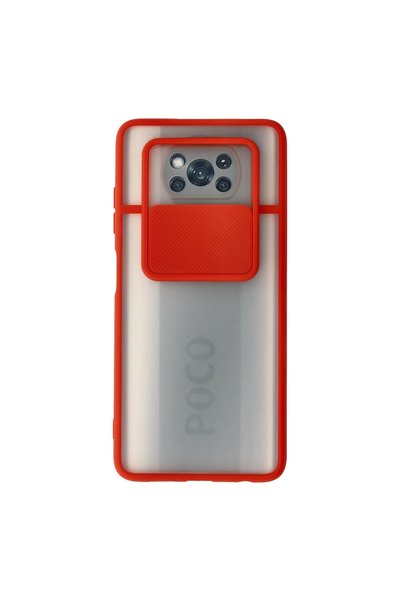 TheGencoo Xiaomi Pocophone X3 Case Palm Frosted Camera Sliding Silicone - Red