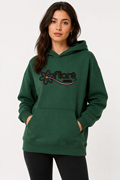 herkesemoda Flore, Printed Hooded 2 Thread Rastered Sweatshirt
