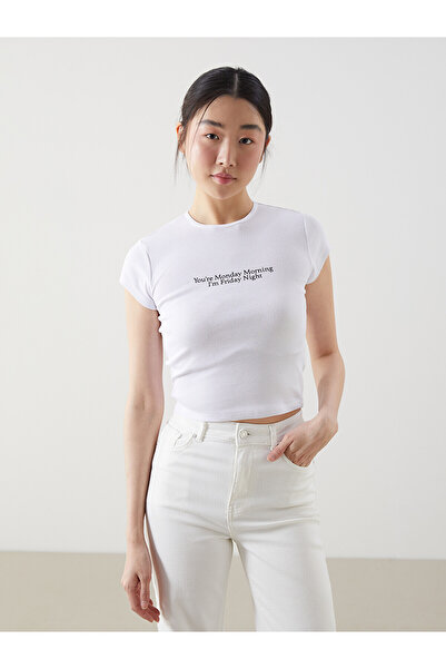 LC Waikiki Original Oval Collar Slogan Printed Women's Bodysuit