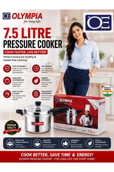 Olympia 7.5 Litre Pressure Cooker, designed for quick, efficient, and safe co...