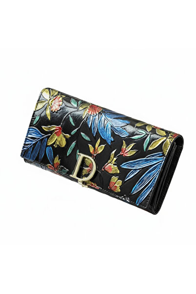 Clavi Portofel de damă din piele, elegant, cu imprimeu floral 3D, protecție R...