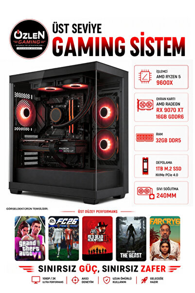 ÖZLEN XL40 RYZEN 5 9600X RX 9070 XT 16GB 32GB DDR5 RAM 1TB M.2 SSD Üst Seviye...