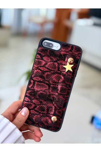 Go Aksesuar Iphone 7 PLUS - 8 PLUS Uyumlu Tutacaklı Yıldız Tasarımlı Deri Görünümlü Esnek Silikon Kılıf