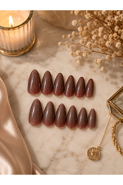 Mocha Cat Eye Press-On Nails – Mocha Kedi Gözü Takma Tırnak