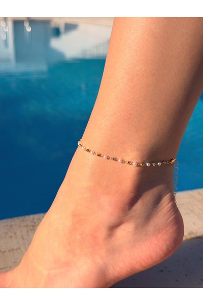 Calseria Jewelry Kadın Gold Renk İnci Detaylı Minimal Dorika Halhal
