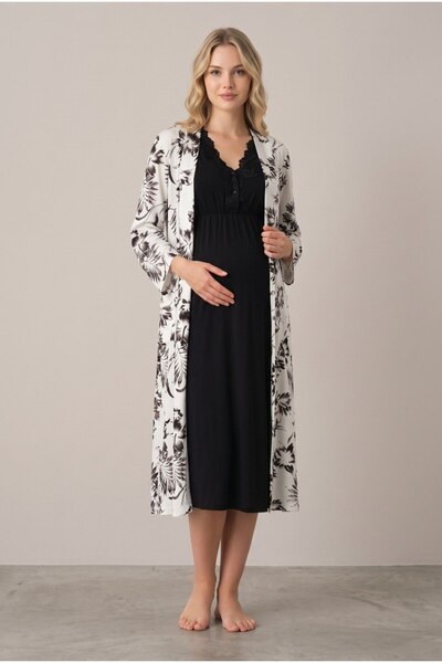 LOHOUSE Women's Black Floral Lace Sleeveless Wide Fit Maternity Nightgown and...