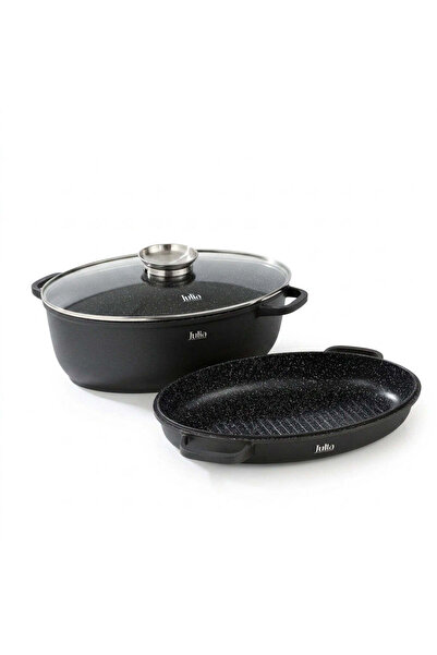 Julia Elite Pro Plus Oval Roaster and Grill with Lid 39 cm - 3-Piece Black No...