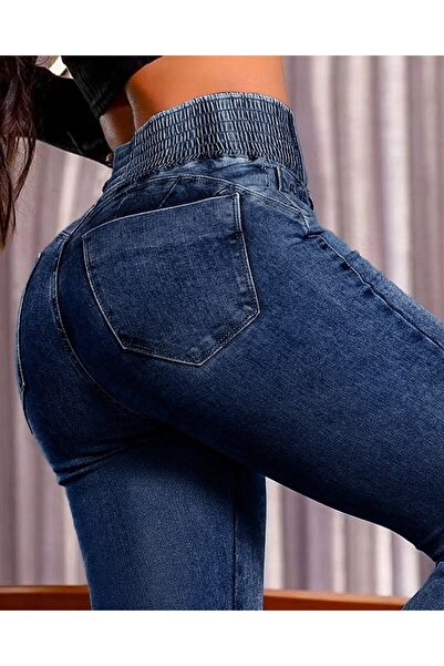 UFC 1985 TOP BRAND Women's High-Waist Side-Elastic Button-Front Jeans