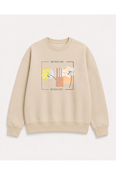 herkesemoda Better Life Print Detailed Crew Neck 2 Thread Sweatshirt
