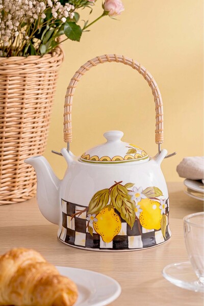 Rivaİstanbul Linda Porcelain Wicker Handle Teapot