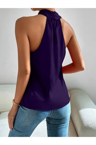 Modazun بلوزة رملية مفصلة بفتحة على الكتفين وعبر الرقبة للنساء