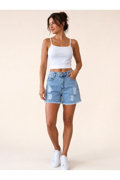 Generic Brand High Waist Fit and Flare Lycra-Free Tassel Hem Women's Denim Shorts Are You Ready for Summer? 🤍   High Waist 🤍   Slim Fit 🤍   Order Now, Get Your Favorite Shorts This Summer!