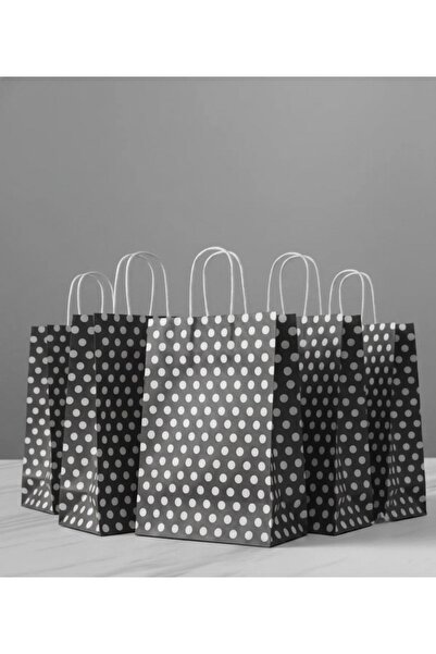 NorthAK Gift Bag Paper Kraft Bag Black Polka Dot (5Pcs) 25X12X31 cm