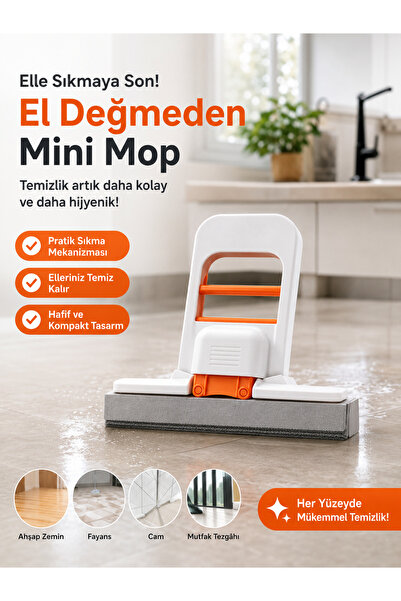 Pazar Kapısı El Değmeden Sıkmalı Tezgah Üstü Mini Mop – Katlanabilir Süngerli...