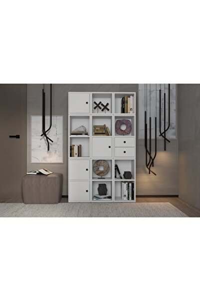 Vivense LEKSA 4 KAPAKLI ÇEKMECELİ RAFLI KİTAPLIK 97 CM BEYAZ KTP-1075-Ç