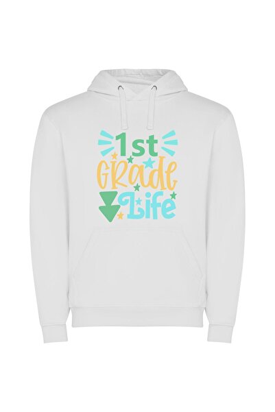 iLovePrints Life in 1st Grade Φούτερ με κουκούλα σε χρώμα Λευκό