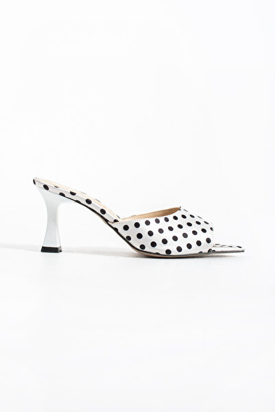 Siena Shoes Milena Women's Stiletto Polka Dot Satin Heeled Shoes White