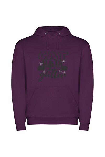 iLovePrints Feline Glitter Glamour Φούτερ με κουκούλα σε χρώμα Μωβ