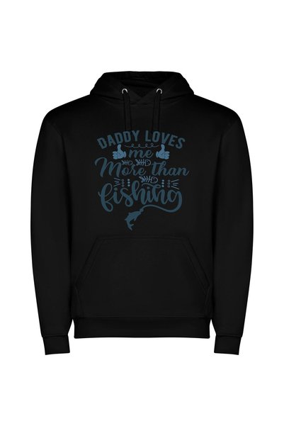 iLovePrints Daddy's Fishing Love: High-Quality Φούτερ με κουκούλα σε χρώμα Μαύρο